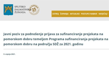 Raspisan Javni poziv za podnošenje prijava za sufinanciranje projekata na pomorskom dobru za SDŽ 2021. godinu