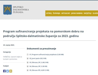 Objavljen Javni poziv za podnošenje prijava za sufinanciranje projekata na pomorskom dobru za 2023. godinu